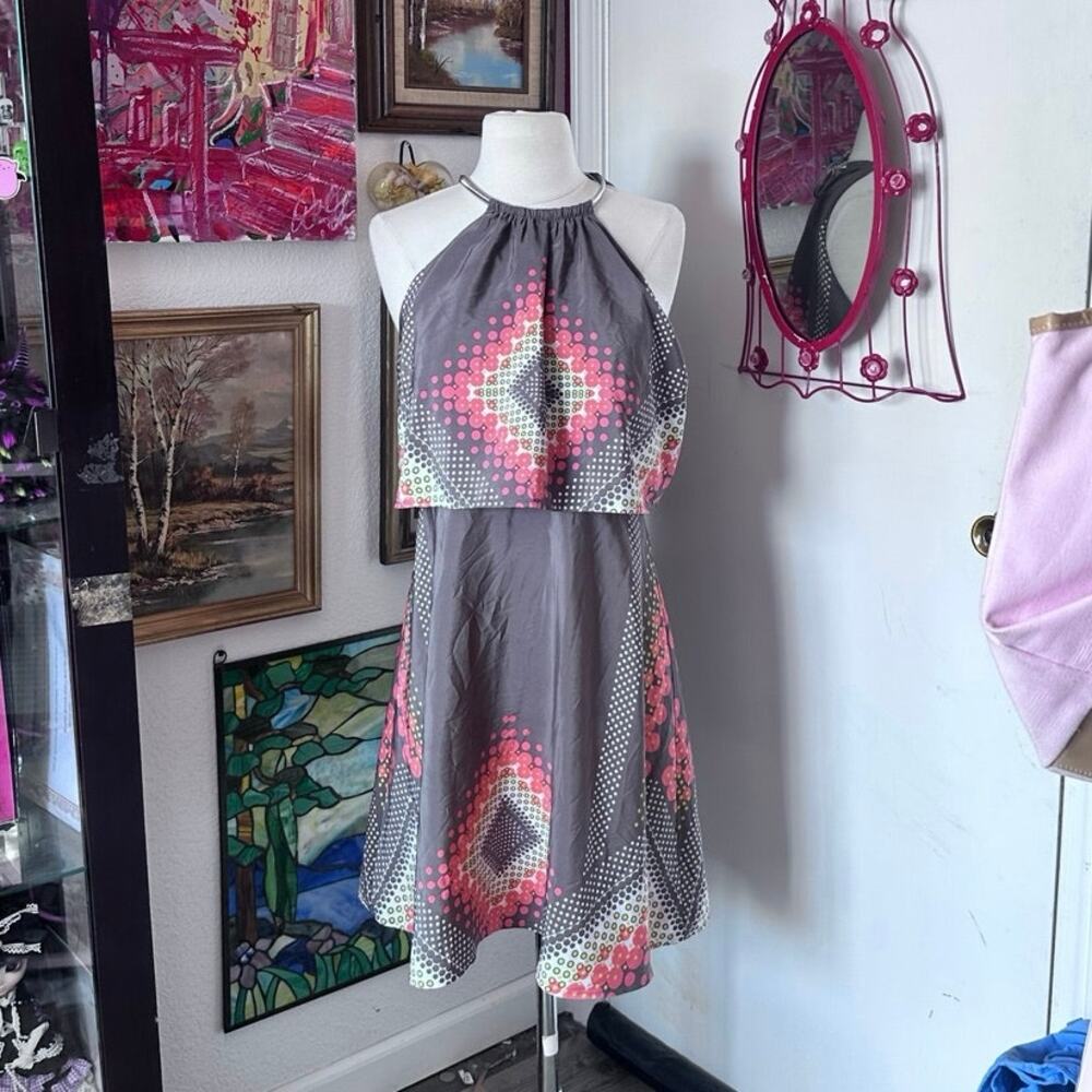 jessica simpson gray polka dot geometric pattern dress